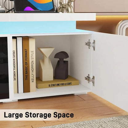 71Inch LED TV Stand with 40In Fireplace for 80Inch TV, Modern with Power Outlet, High Gloss Ohberri