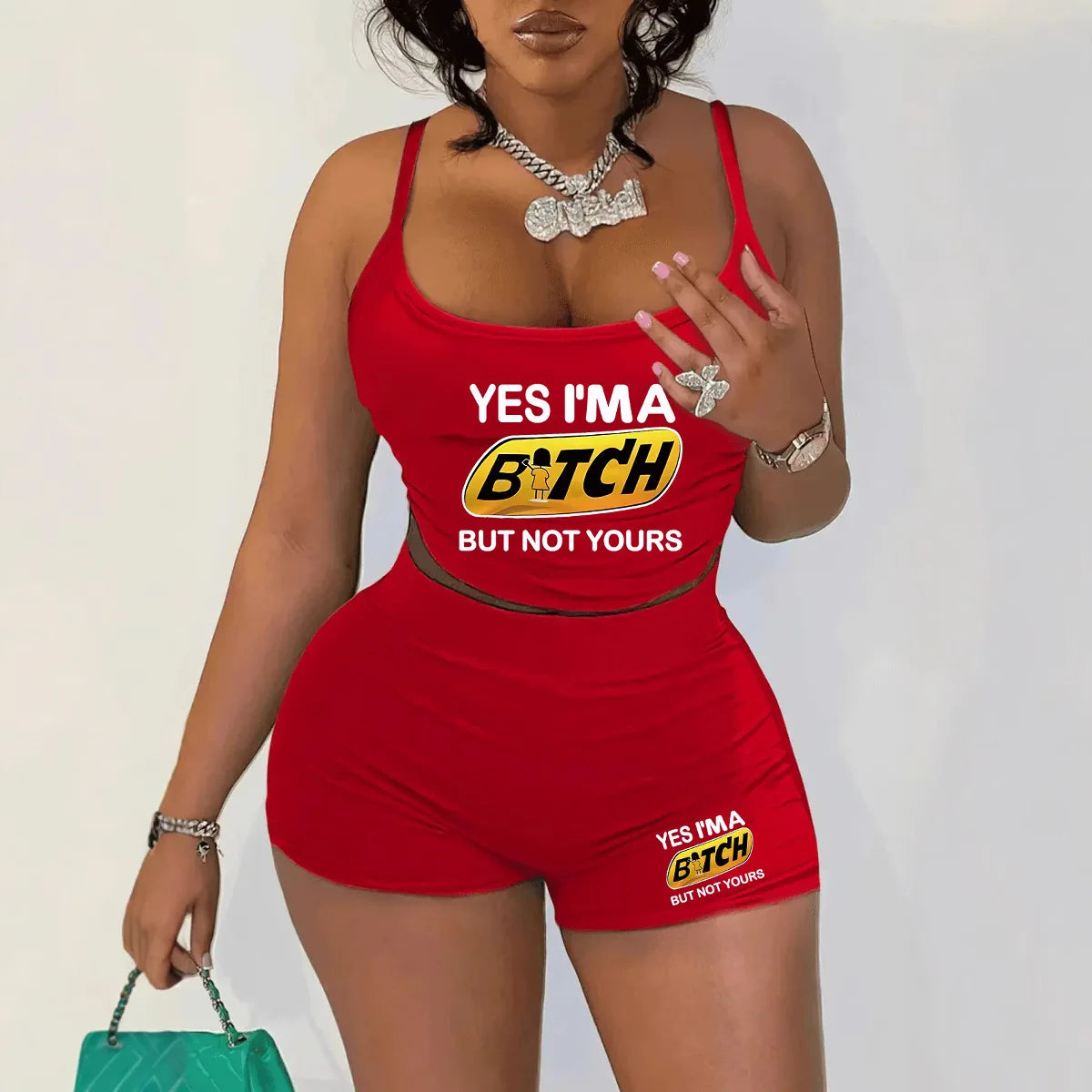 Sexy Spaghetti Strap Crop Tops And Short 2 Piece Sets Woman Outfit Ohberri