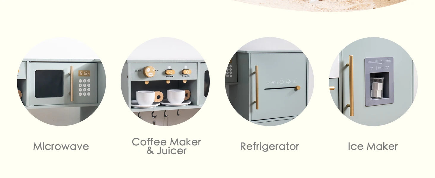 Play Kitchen 10 in 1 Wooden Toy With Appliances & Utensils - Ohberri