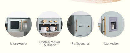 Play Kitchen 10 in 1 Wooden Toy With Appliances & Utensils - Ohberri