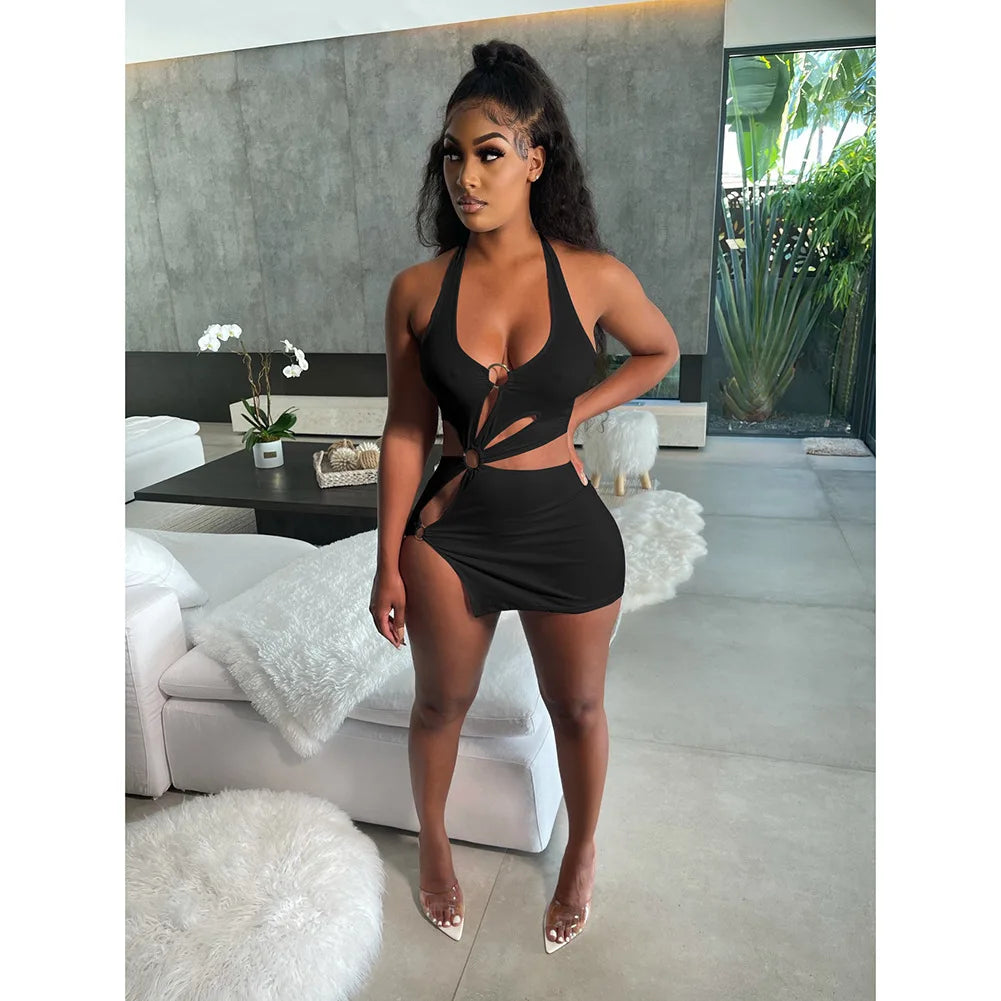 Short skirt sexy sleeveless hollow out dress Ohberri
