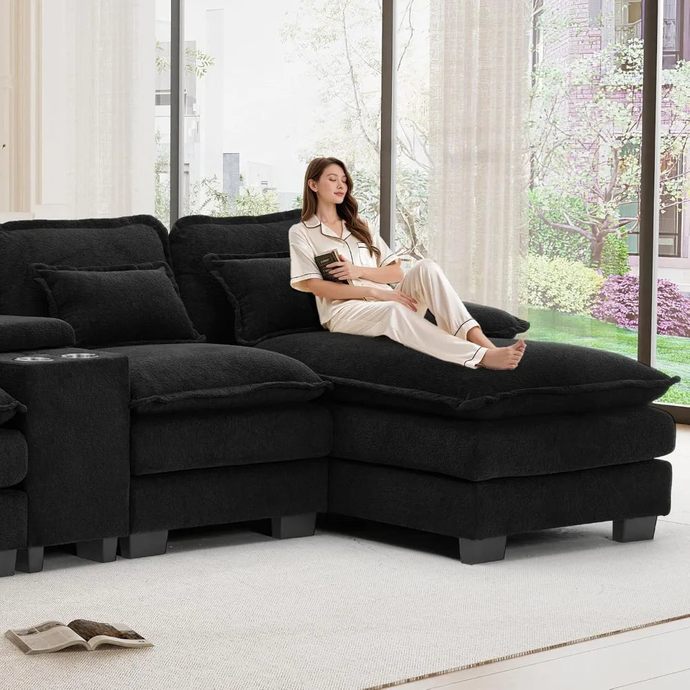 U Shape Black Cloud Sectional Plush Cloud Sofa Ohberri