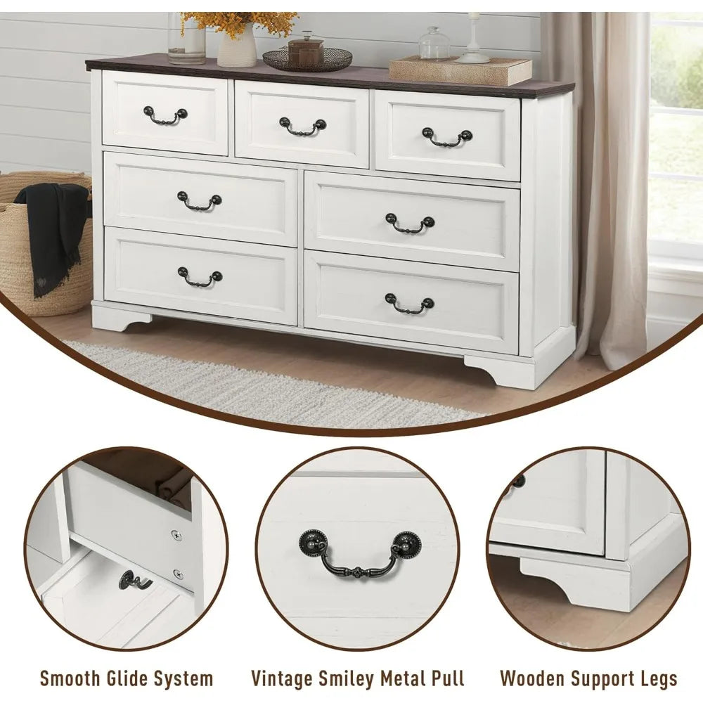 Farmhouse Bedroom Set, 3 Pieces Rustic Wood 6 Drawer Dresser and Nightstands - Ohberri