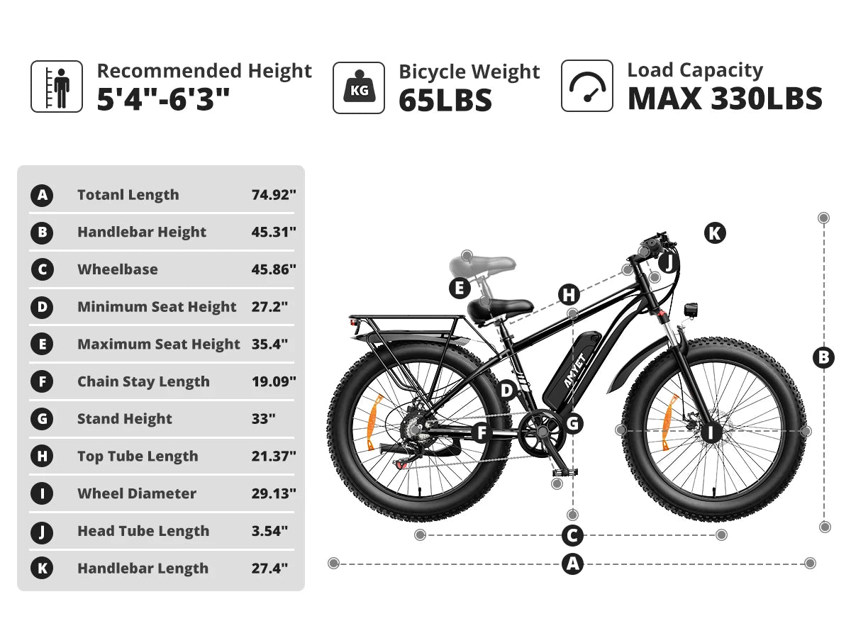 Peak 1500W 48V 15AH 26" Fat Tire Mountain Bike 31mph  Electric Dirt Bike - Ohberri