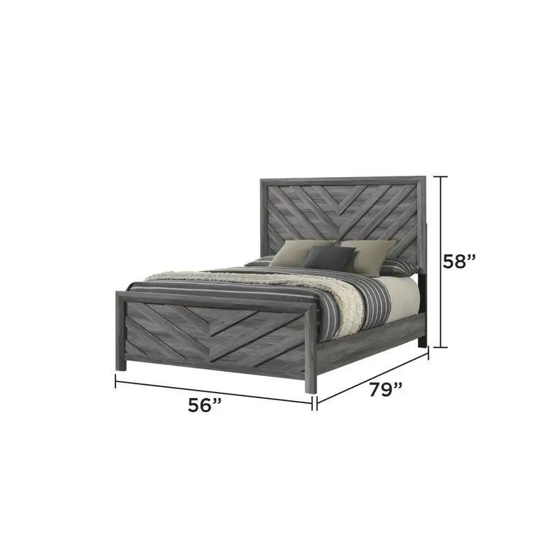 Gray 5-Piece Full Bedroom Set Made of Wood, Modern Design - Ohberri