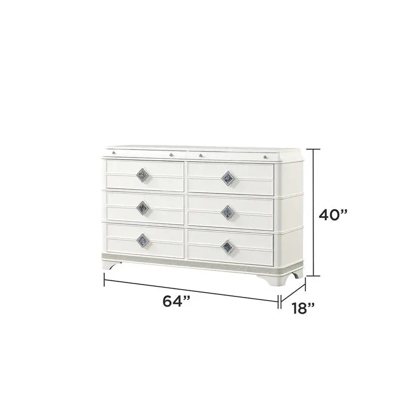 Modern Style 4 Piece Queen Upholstered Bedroom Set with Wood and Crystal Accents in White - Ohberri
