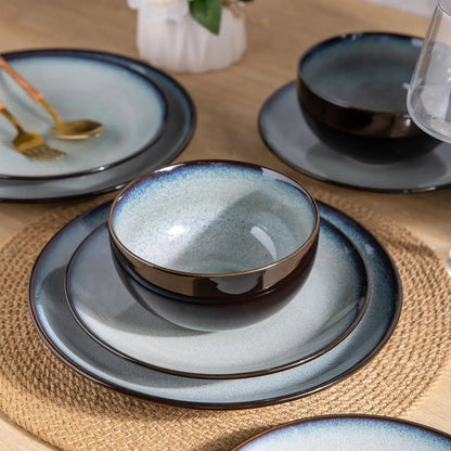 Ceramic Dinnerware Sets for 4,Stoneware Coupe Plates and Bowls Sets,Highly Chip and Crack Resistant Ohberri
