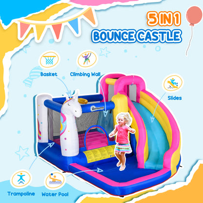 Unicorn 5-in-1 Large Inflatable Bounce House, Inflatable Water Slide for Kids - Ohberri