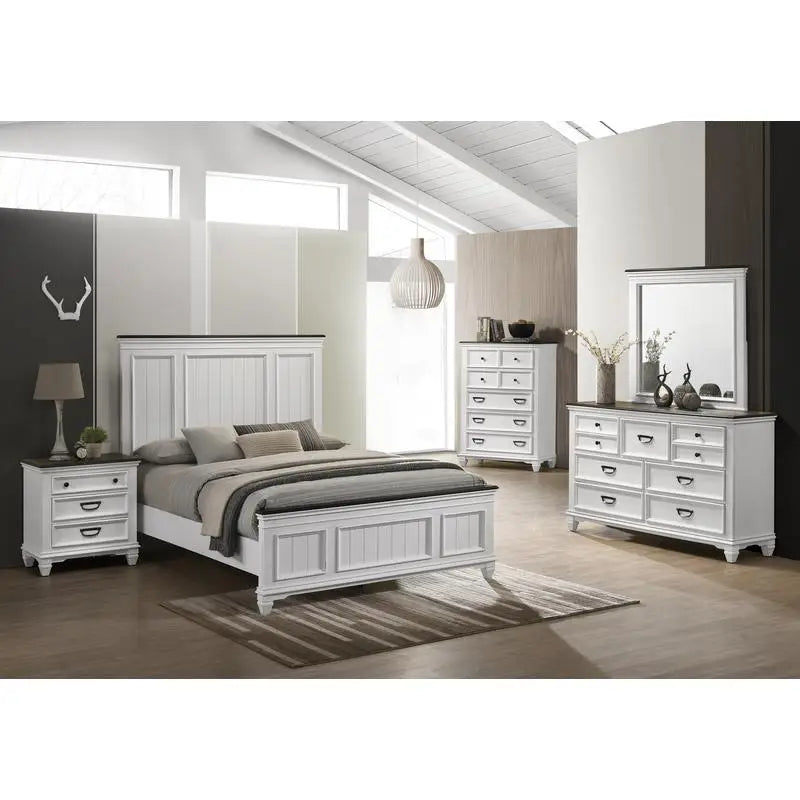 5-Piece Wood Bedroom Set with Shiplap Panel Queen Bed, Dresser, Mirror, Nightstand, and Chest - Ohberri