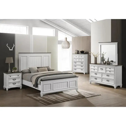 5-Piece Wood Bedroom Set with Shiplap Panel Queen Bed, Dresser, Mirror, Nightstand, and Chest - Ohberri
