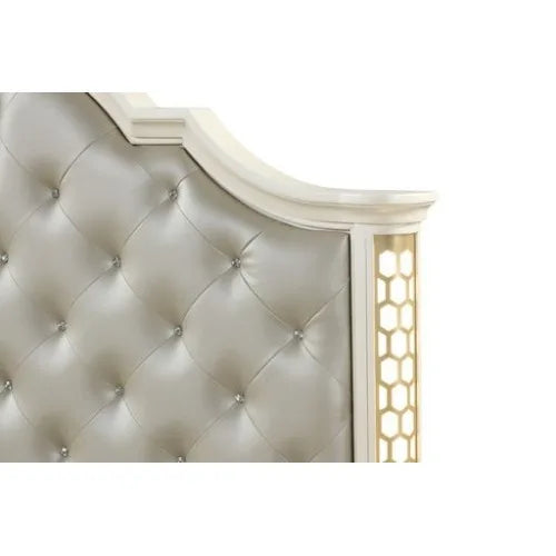 Queen 5 Pc Unique LED Vanity Bedroom Set made with Wood in Beige - Ohberri