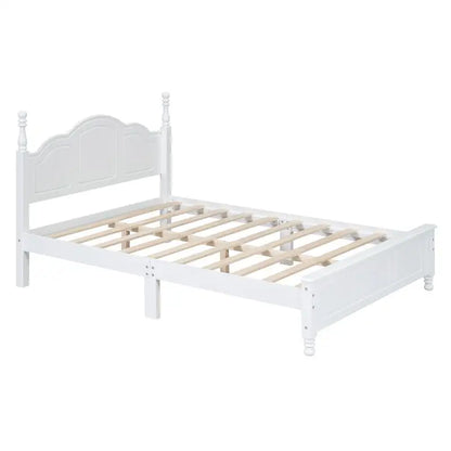 Full Size Wooden Platform Bed with 2 Nightstands, White 3-Piece Bedroom Set - Ohberri