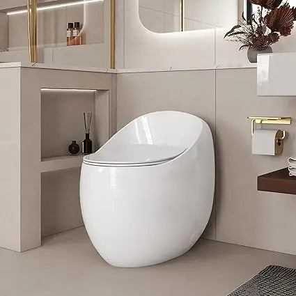 Egg-Shaped One-Piece Toilet 1.28 GPF Low-Flush Toilet with SoftClose Seat, Quiet Flushing & Space-Saving Design – Glossy White, Ohberri
