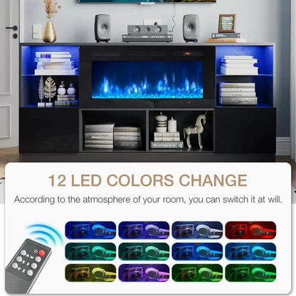 fireplace tv stand with 36” electric fireplace, 70” tv console tvs up to 80", led light Ohberri