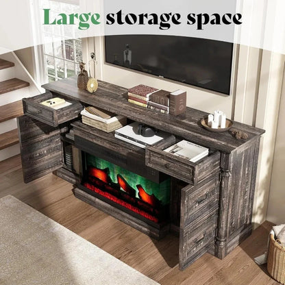 75 Fireplace TV Stand Large TV Stand with 36 Fireplace Farmhouse with Solid Wood 2 Drawers Cabin Ohberri