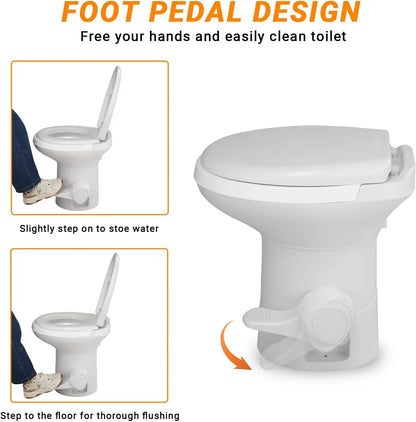 RV Toilet, Gravity Flush Toilet with Foot Pedal Flush,Standard Height Gravity Camper Toilet For RVs,Trailers,and Outdoor Campers Ohberri