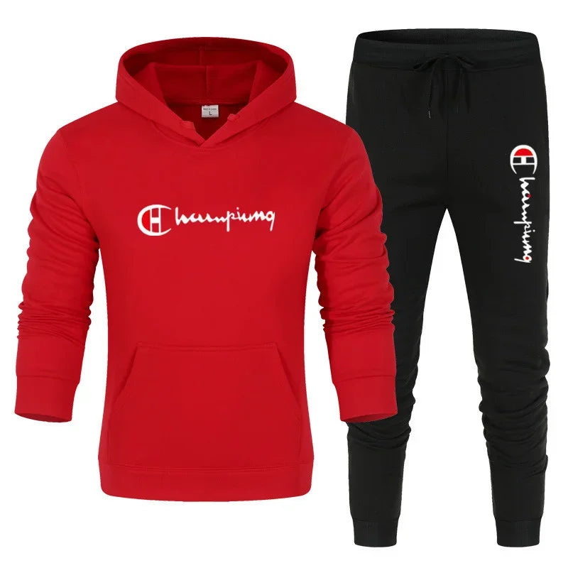 Men's Tracksuit Hooded Sweatshirt+Sweatpants 2 Pcs Sets Ohberri