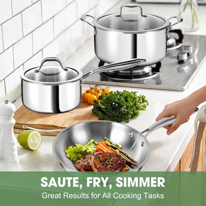 Stainless Steel 11-Piece Cookware Set with Lids Non-Toxic, Induction Ohberri