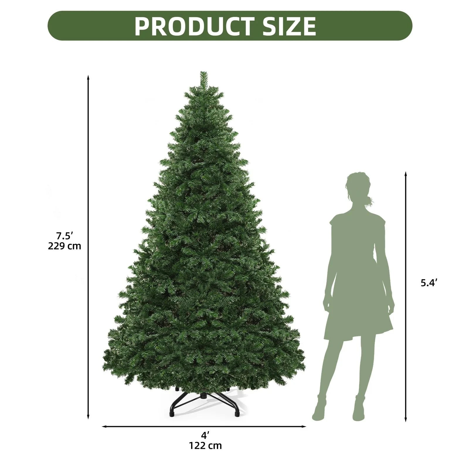 6ft /7.5ft /9ft Artificial Pine Christmas Tree Metal Hinges and Foldable Base Ohberri