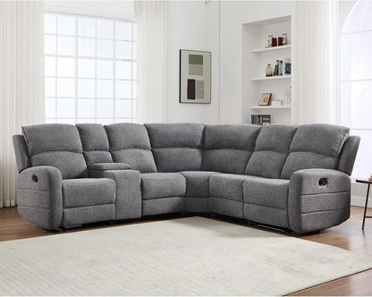 Fabric L-Shaped Reclining Large Corner Sectional with Padded Headrest, 2 Cup Holders - Ohberri