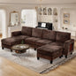Sectional Sofa Fabric Couch 4 Seaters with 2 Ottomans - Ohberri