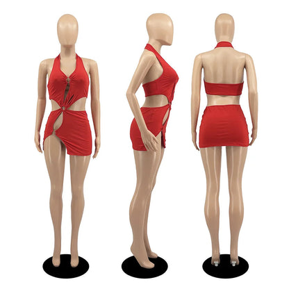 Short skirt sexy sleeveless hollow out dress Ohberri