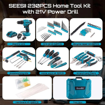 Tool Kit with Drill 25+1 Torque adjustment Cordless Electric Drill Ohberri