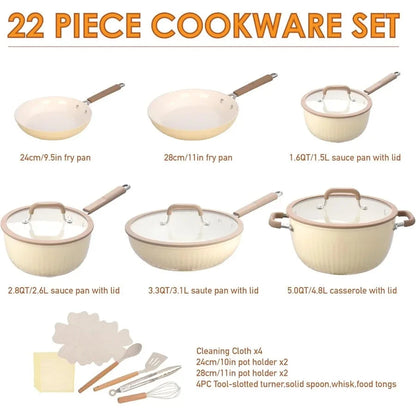 22Pcs Pots and Pans Set Non Stick Ceramic Induction Ohberri