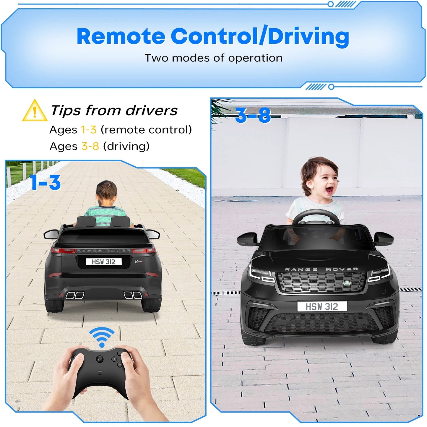 12V Ride On Car with Remote Control, Music, LED Lights Ohberri