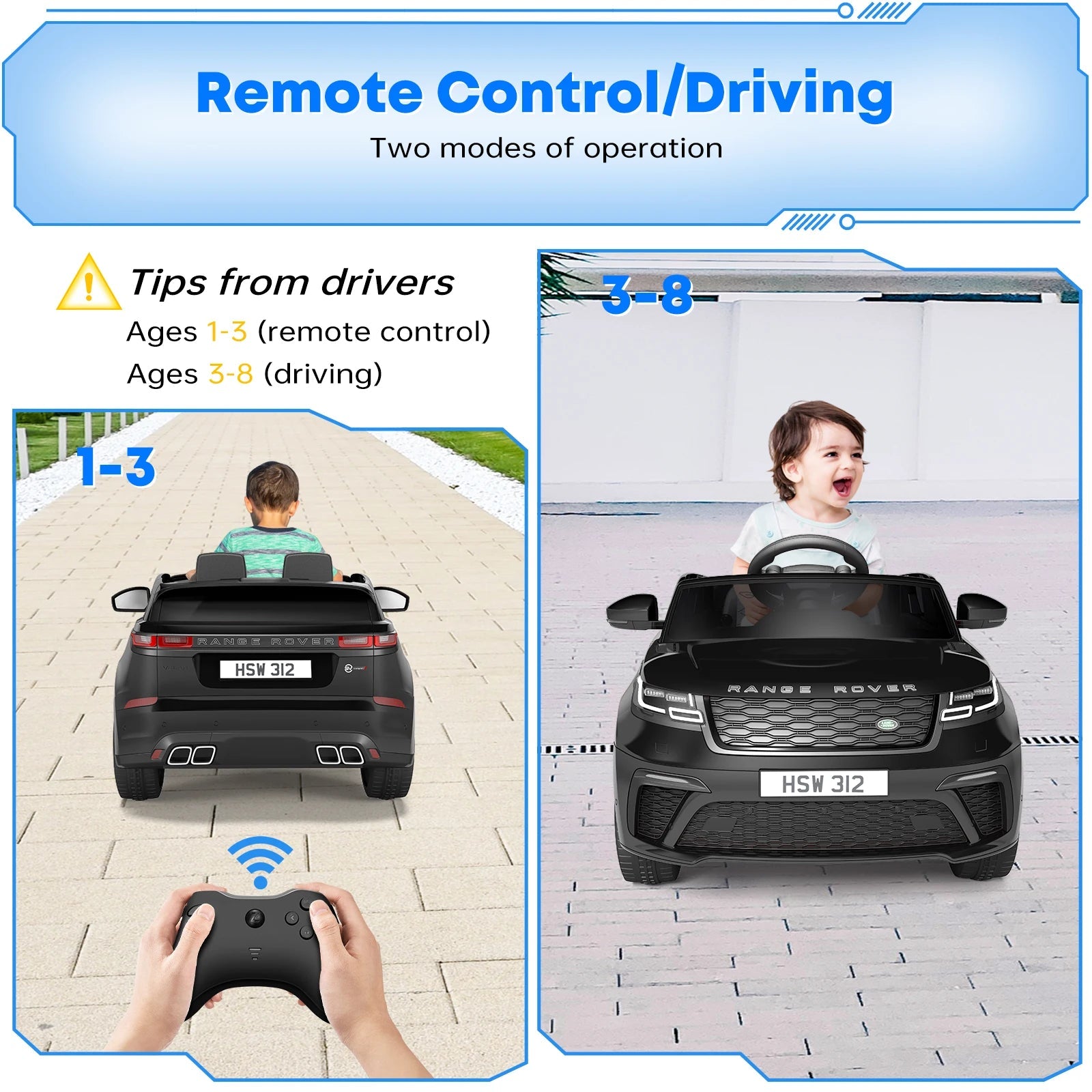 12V Ride On Car with Remote Control, Music, LED Lights Ohberri