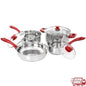 7 Piece Stainless Steel Cookware Set Chrome Red Handles Ohberri