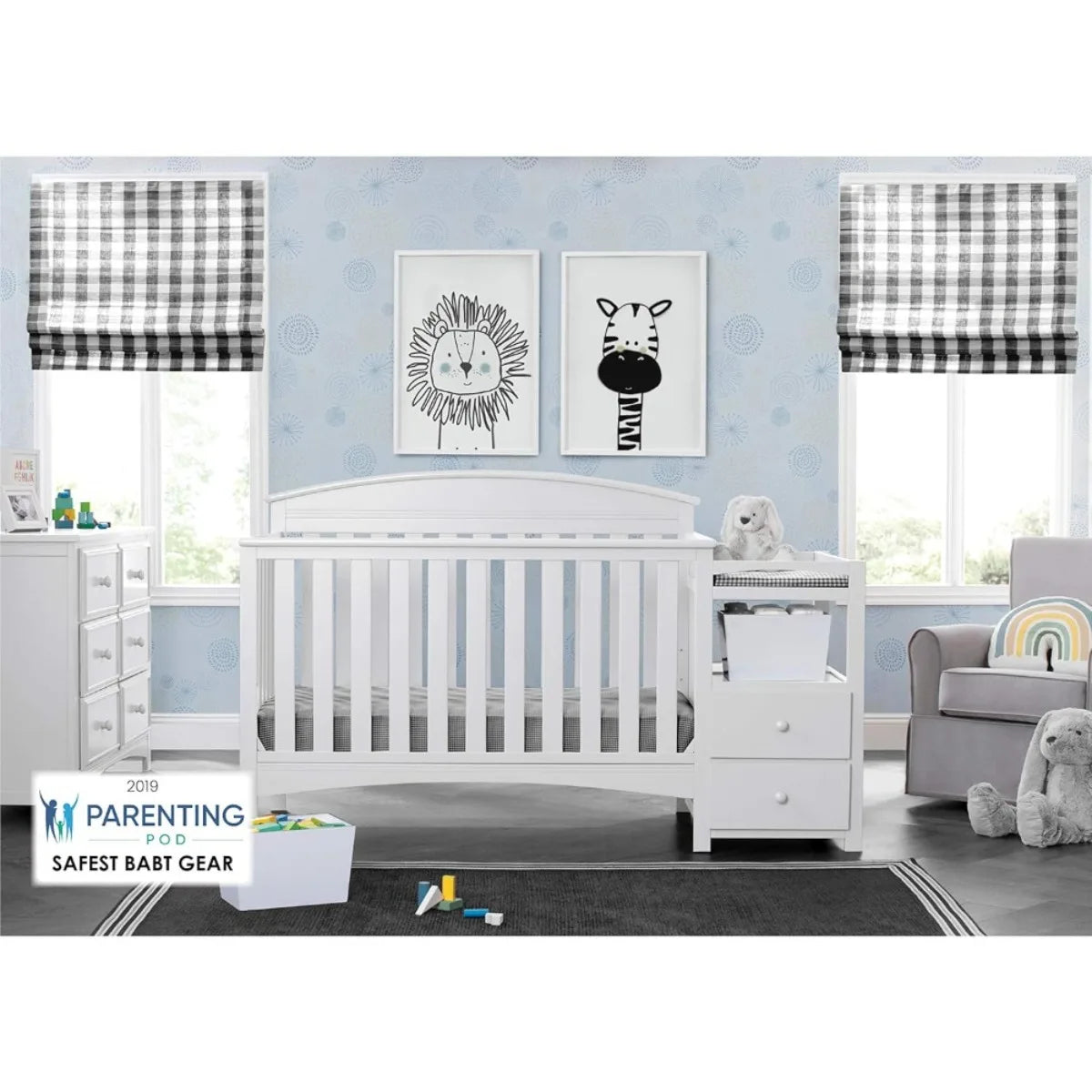 Convertible Crib & Changer Combo  White, 3-in-1 Baby Nursery Set for Newborns to Toddlers - Ohberri