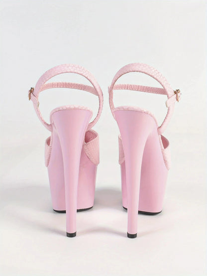 Black Waterproof Stiletto High Heels 6.69inch Platform Stone Pattern Ohberri