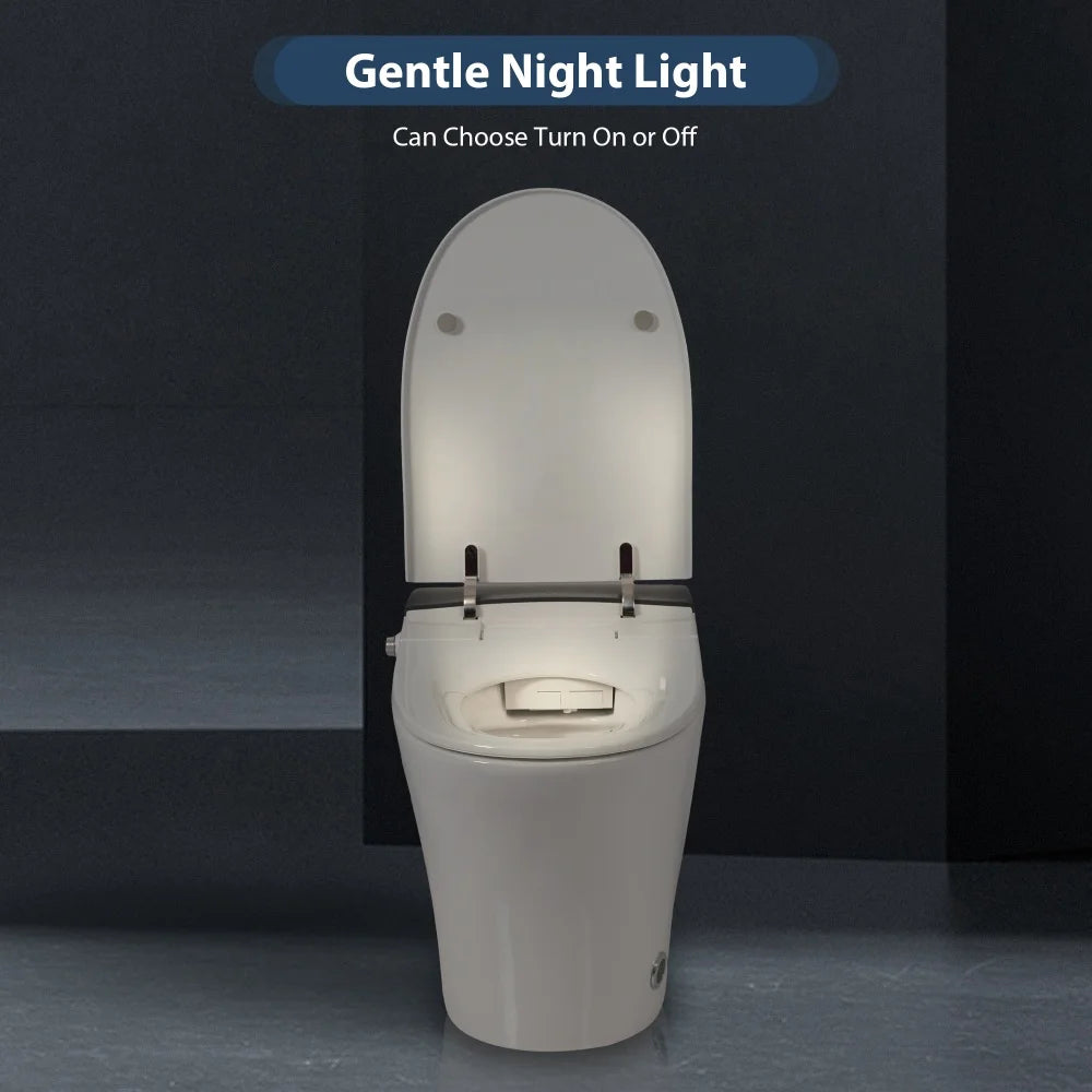 Smart Toilet with Foot Sensor Auto Flush Soft Close Heated Seat Night Light Ohberri