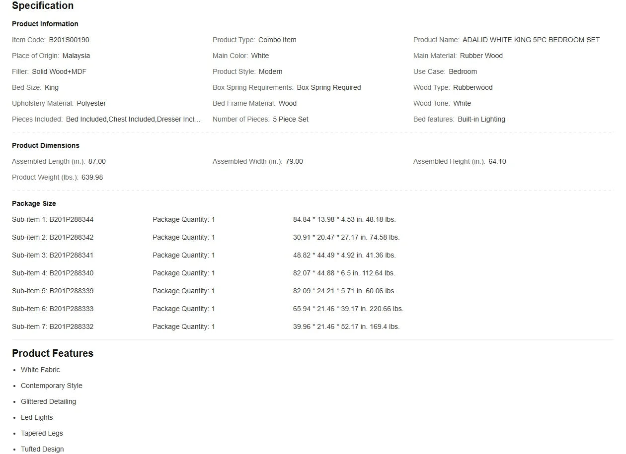 5PC Bedroom Set - White King Bed & Furniture - Ohberri