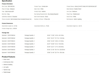 5PC Bedroom Set - White King Bed & Furniture - Ohberri