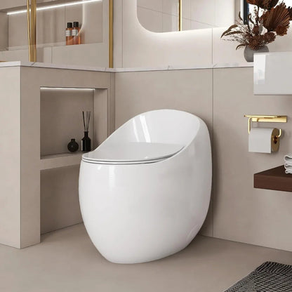 Egg-Shaped One-Piece Toilet 1.28 GPF Low-Flush Toilet with SoftClose Seat, Quiet Flushing & Space-Saving Design – Glossy White, Ohberri