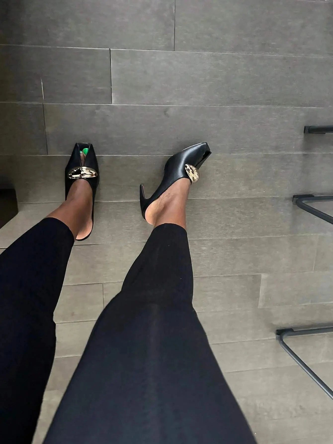 Metal Decoration Stiletto High Heels Slingback Pumps Ohberri