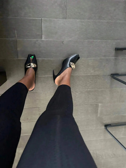 Metal Decoration Stiletto High Heels Slingback Pumps Ohberri