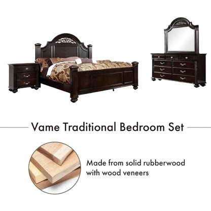 6-Piece Traditional Solid Wood Bedroom Set with Chest, Mirrored-Dresser and 2 Nightstands, Box Spring - Ohberri