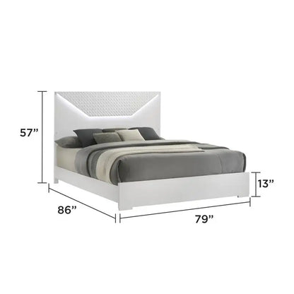 Modern 4-Pc King Bedroom Set with LED Headboard- White - Ohberri