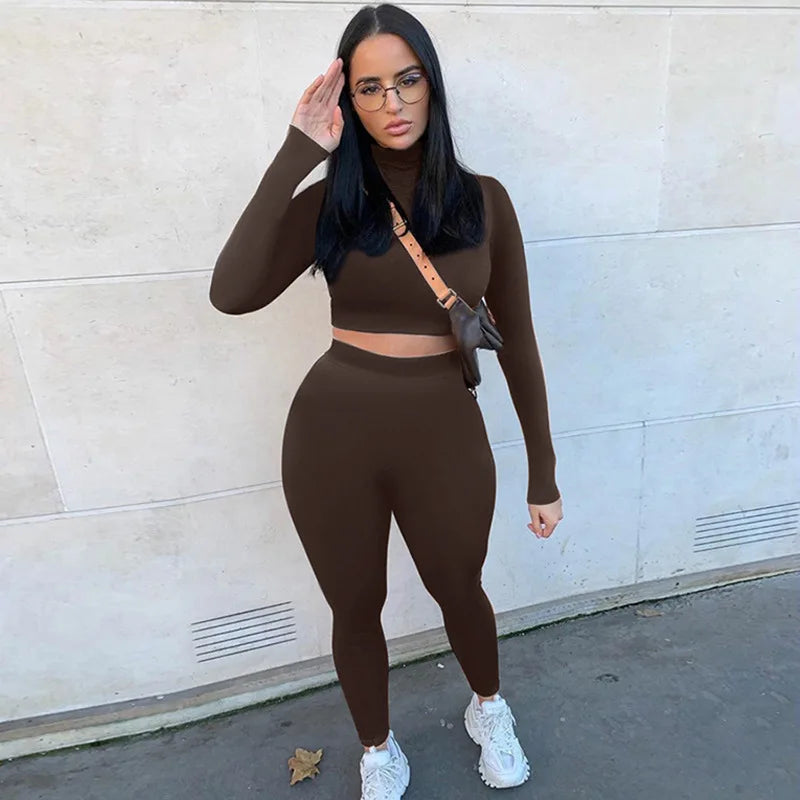 Two Piece Sets Women Tracksuits High Waist Stretchy Sportswear Ohberri