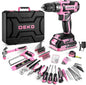 DEKO Pink Drill Tool Kit Set: 20V Cordless Power Drill Tool Box with Battery Electric Drill Driver Ohberri
