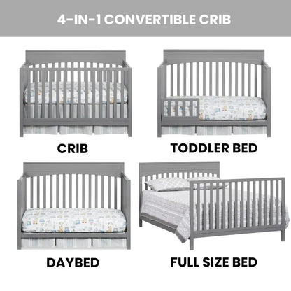 4-in-1 Convertible Crib, Dove Gray, GREENGUARD Gold Certified, Wooden Crib - Ohberri