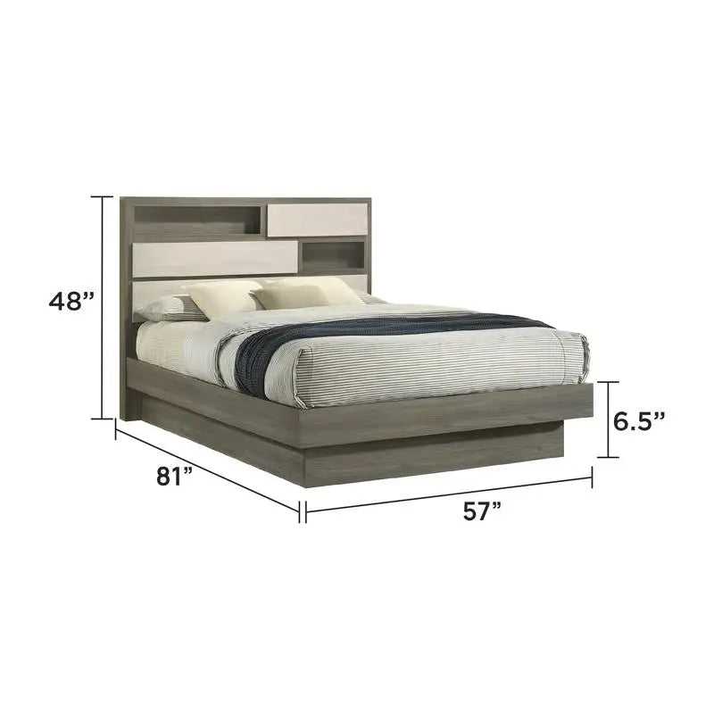 Modern 4-Piece Full Bedroom Set in Wood, Beige & Brown Finish - Ohberri
