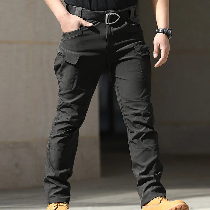 Men Cargo Pants Solid Color Multi-Pockets Waterproof Trousers