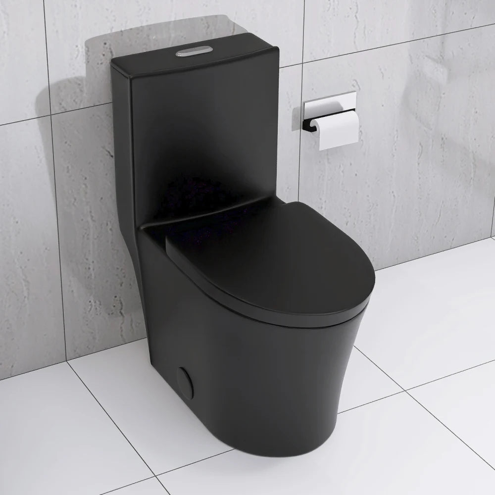 Matte Black Elongated One Piece Toilet Dual Flush 1.1/1.6 GPF Water Saving Map 1000g,Matte Black Ohberri