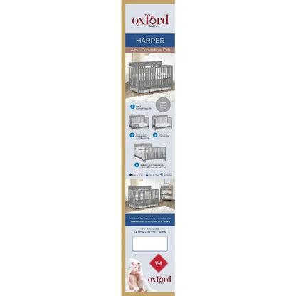 4-in-1 Convertible Crib, Dove Gray, GREENGUARD Gold Certified, Wooden Crib - Ohberri