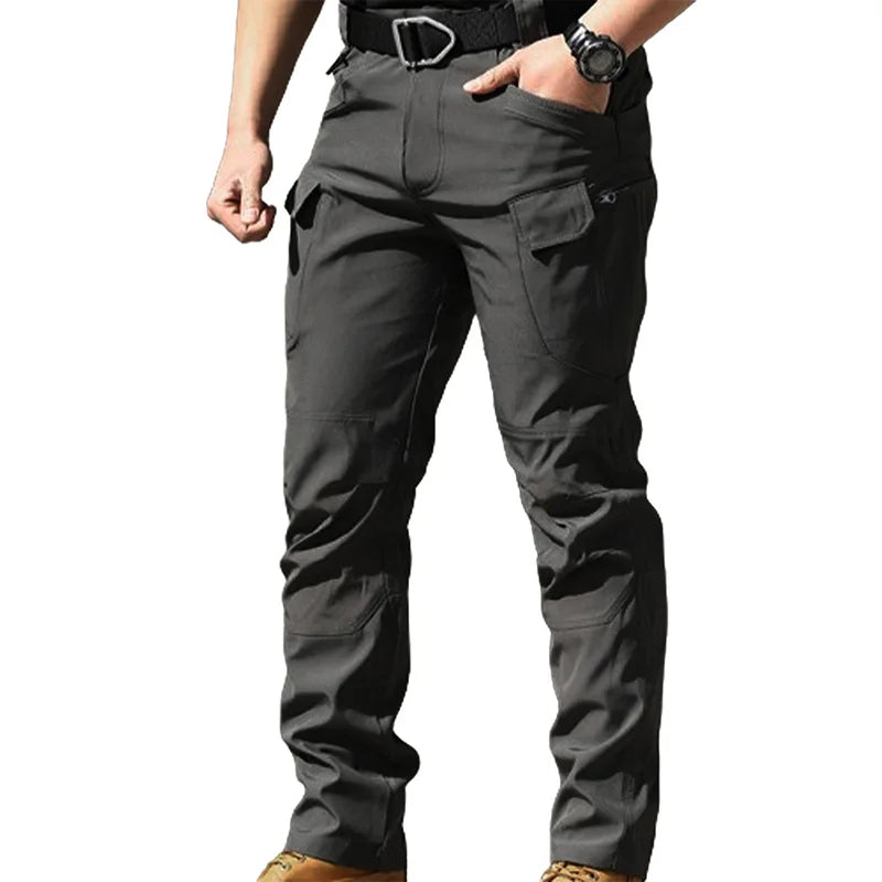 Men Cargo Pants Solid Color Multi-Pockets Waterproof Trousers