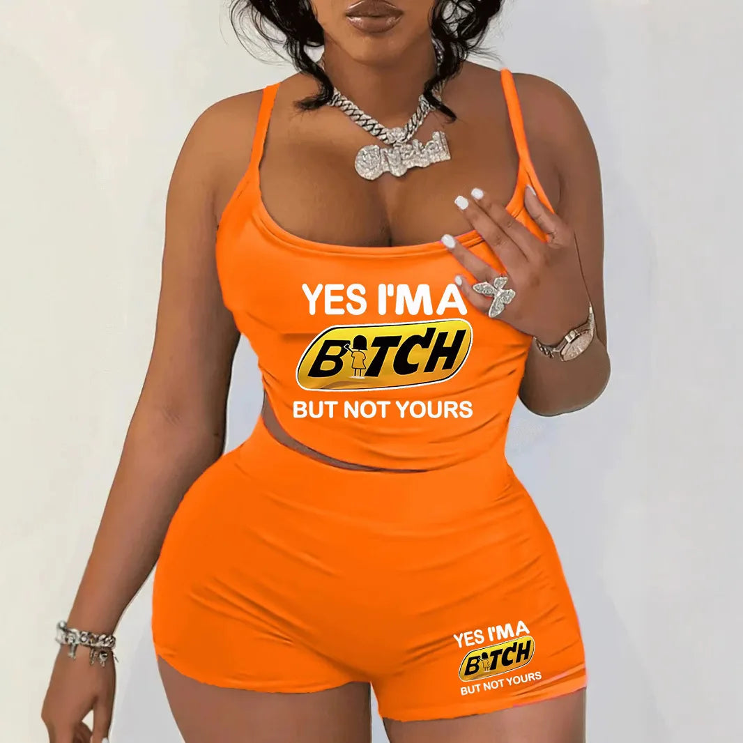 Sexy Spaghetti Strap Crop Tops And Short 2 Piece Sets Woman Outfit Ohberri